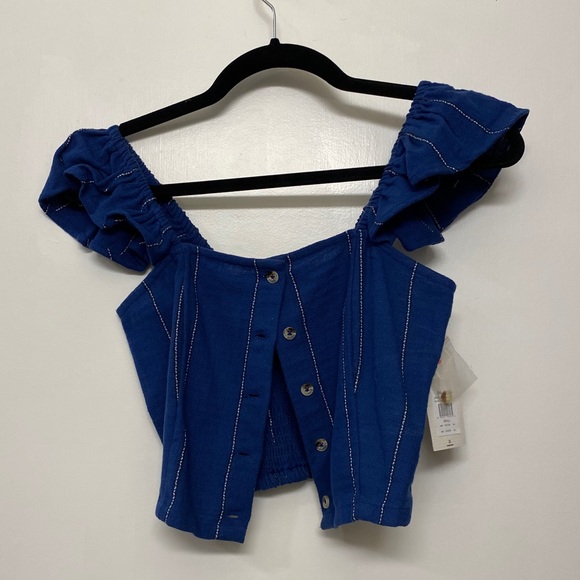 Blue Ruffle Crop Tank Top - Picture 3 of 4